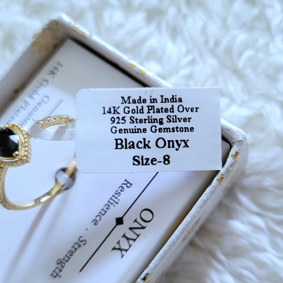 Shivam Pear🍐Shaped Black🖤 Onyx Gold💛 Ring💍 - NIB - Picture 6 of 16